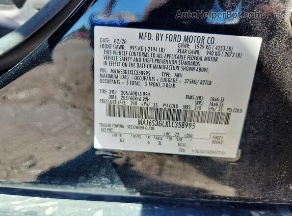 MAJ6S3GLXLC358995 2020 FORD ECOSPORT Black Вид підкапотного простору