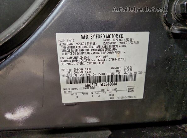 MAJ6S3JL5LC346066 2020 FORD ECOSPORT Gray Панорамний вид салону 360°