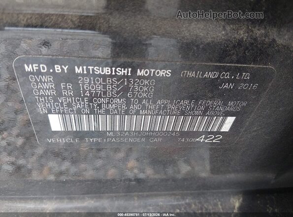ML32A3HJ0HH000245 2017 MITSUBISHI MIRAGE Black Շարժիչի բաժամունքի տեսք