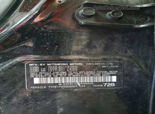 ML32A3HJ0HH009205 2017 MITSUBISHI MIRAGE Black Vista de la etiqueta del VIN