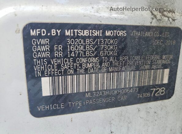 ML32A3HJ0KH006473 2019 MITSUBISHI MIRAGE White Widok komory silnika