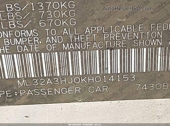 ML32A3HJ0KH014153 2019 MITSUBISHI MIRAGE Light Blue Вид подкапотного пространства