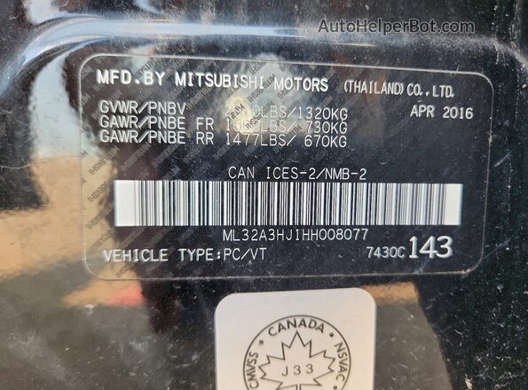 ML32A3HJ1HH008077 2017 MITSUBISHI MIRAGE Black VIN sticker view
