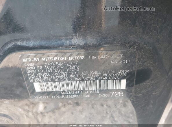 ML32A3HJ1HH018835 2017 MITSUBISHI MIRAGE Black ძრავის განყოფილების ხედი