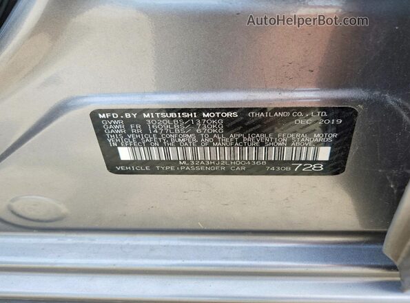 ML32A3HJ2LH004368 2020 MITSUBISHI MIRAGE Gray VIN კოდის სტიკერის ხედი