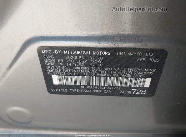 ML32A3HJ2LH007772 2020 MITSUBISHI MIRAGE Gray ძრავის განყოფილების ხედი