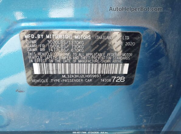 ML32A3HJ2LH009697 2020 MITSUBISHI MIRAGE Синий Вид подкапотного пространства