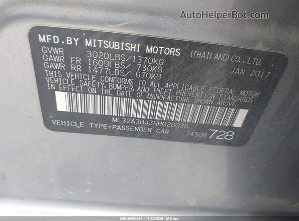 ML32A3HJ3HH020036 2017 MITSUBISHI MIRAGE Gray Vista del compartimento del motor
