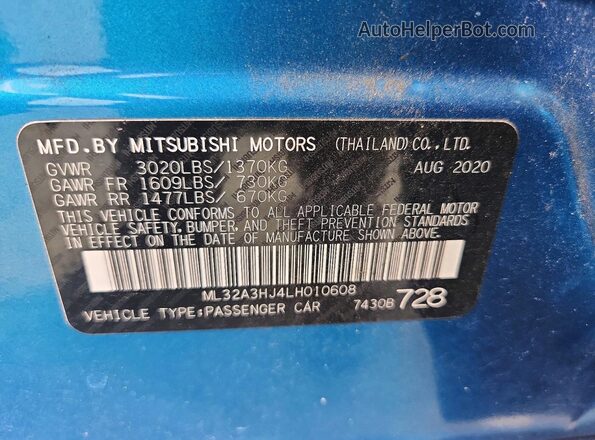 ML32A3HJ4LH010608 2020 MITSUBISHI MIRAGE Blue Engine compartment view