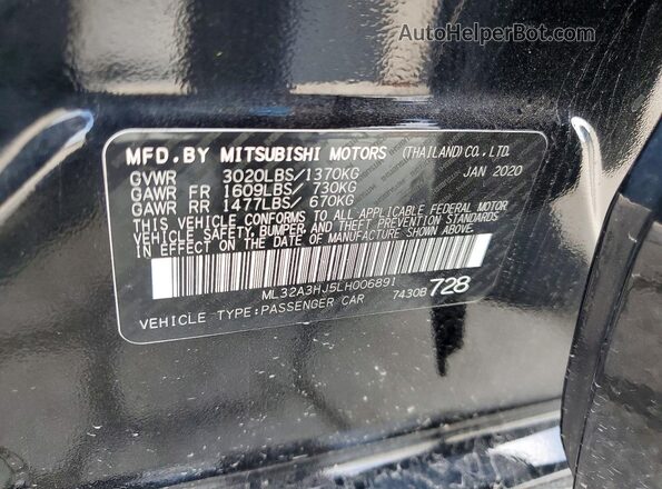 ML32A3HJ5LH006891 2020 MITSUBISHI MIRAGE Black Widok naklejki z numerem VIN