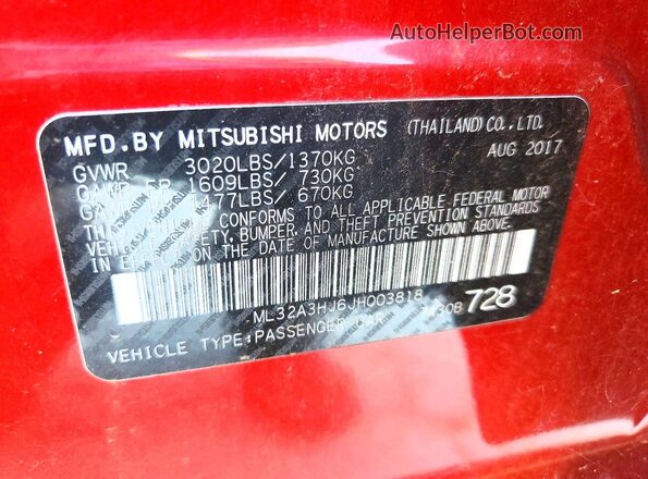 ML32A3HJ6JH003818 2018 MITSUBISHI MIRAGE Красный Вид подкапотного пространства