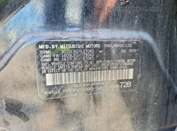 ML32A3HJ6KH016361 2019 MITSUBISHI MIRAGE Black Engine compartment view