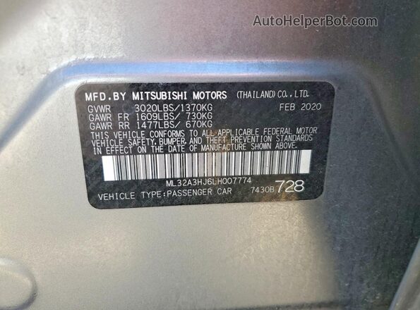 ML32A3HJ6LH007774 2020 MITSUBISHI MIRAGE Gray Вид підкапотного простору
