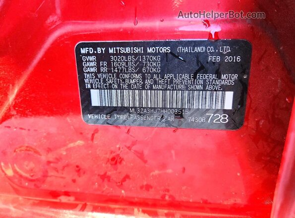 ML32A3HJ7HH003515 2017 MITSUBISHI MIRAGE Red Շարժիչի բաժամունքի տեսք