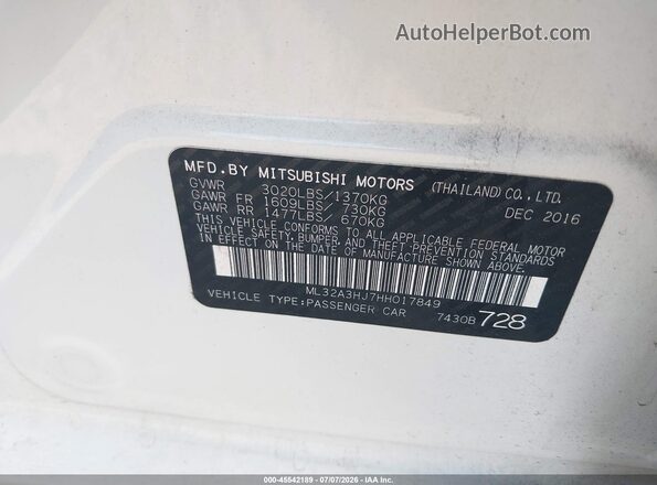 ML32A3HJ7HH017849 2017 MITSUBISHI MIRAGE White Vista del compartimento del motor