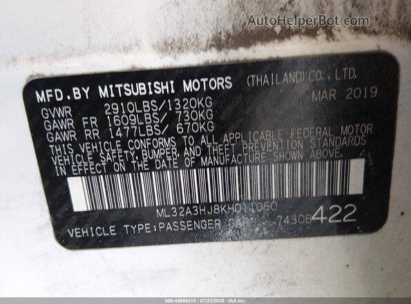 ML32A3HJ8KH011050 2019 MITSUBISHI MIRAGE White Engine compartment view