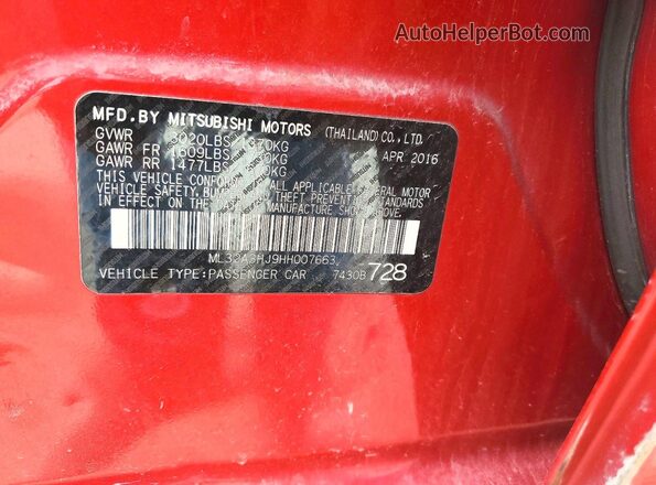 ML32A3HJ9HH007663 2017 MITSUBISHI MIRAGE Красный Вид подкапотного пространства