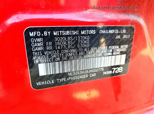ML32A3HJ9JH002775 2018 MITSUBISHI MIRAGE Red ძრავის განყოფილების ხედი