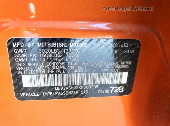 ML32A3HJXKH003905 2019 MITSUBISHI MIRAGE Orange Widok komory silnika
