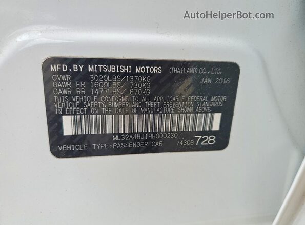 ML32A4HJ1HH000230 2017 MITSUBISHI MIRAGE White Вид підкапотного простору