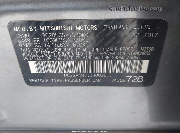 ML32A4HJ1JH002811 2018 MITSUBISHI MIRAGE Gray Widok komory silnika