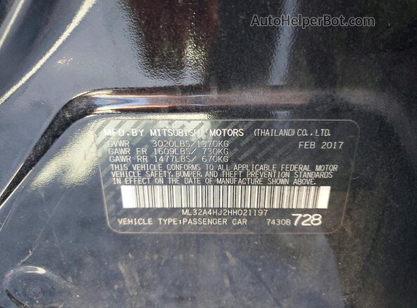 ML32A4HJ2HH021197 2017 MITSUBISHI MIRAGE Black VIN კოდის სტიკერის ხედი