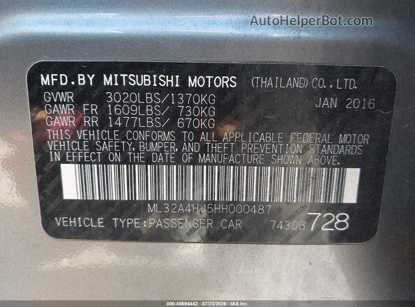 ML32A4HJ5HH000487 2017 MITSUBISHI MIRAGE Серый Вид подкапотного пространства