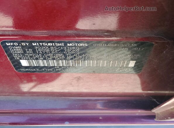 ML32A4HJ5HH020822 2017 MITSUBISHI MIRAGE Maroon Vista del compartimento del motor