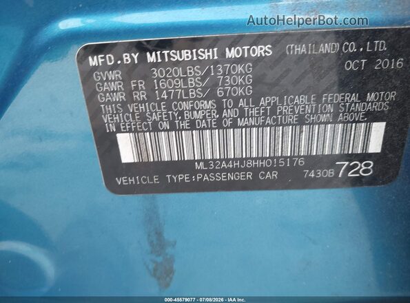 ML32A4HJ8HH015176 2017 MITSUBISHI MIRAGE Light Blue Engine compartment view