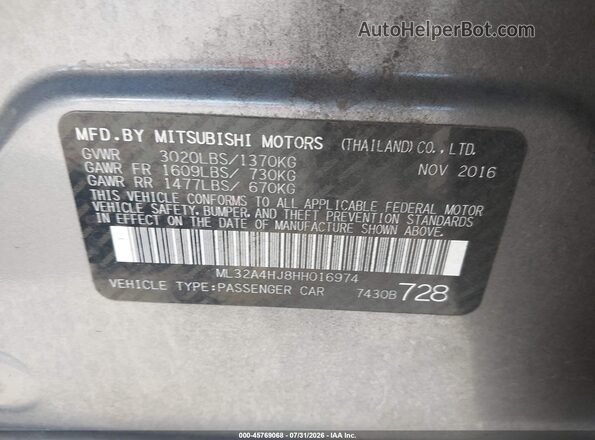 ML32A4HJ8HH016974 2017 MITSUBISHI MIRAGE Gray Շարժիչի բաժամունքի տեսք