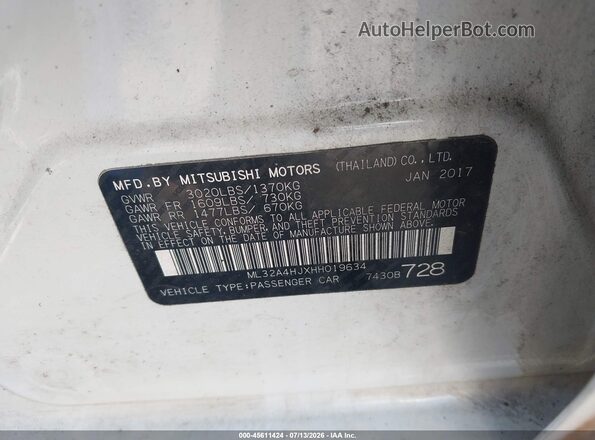 ML32A4HJXHH019634 2017 MITSUBISHI MIRAGE White Շարժիչի բաժամունքի տեսք