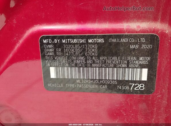 ML32A5HJ0LH009385 2020 MITSUBISHI MIRAGE Red Engine compartment view