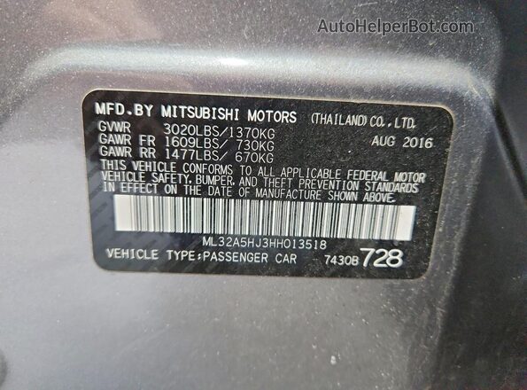 ML32A5HJ3HH013518 2017 MITSUBISHI MIRAGE Silver Շարժիչի բաժամունքի տեսք