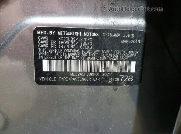 ML32A5HJ3KH011307 2019 MITSUBISHI MIRAGE Gray Widok komory silnika