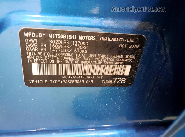 ML32A5HJ3LH001782 2020 MITSUBISHI MIRAGE Blue ძრავის განყოფილების ხედი