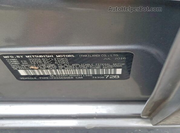 ML32A5HJ6HH011388 2017 MITSUBISHI MIRAGE Silver Widok naklejki z numerem VIN