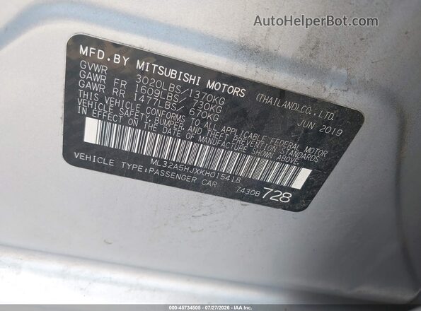 ML32A5HJXKH015418 2019 MITSUBISHI MIRAGE Silver Вид підкапотного простору