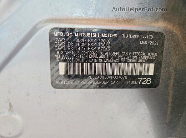 ML32AUHJ0MH007678 2021 MITSUBISHI MIRAGE Gray Vista del compartimento del motor