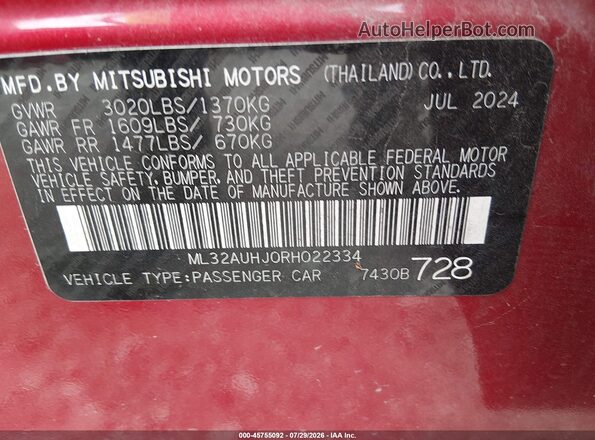 ML32AUHJ0RH022334 2024 MITSUBISHI MIRAGE Red Engine compartment view