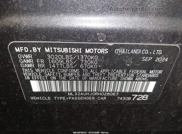 ML32AUHJ0RH028067 2024 MITSUBISHI MIRAGE Gray Engine compartment view