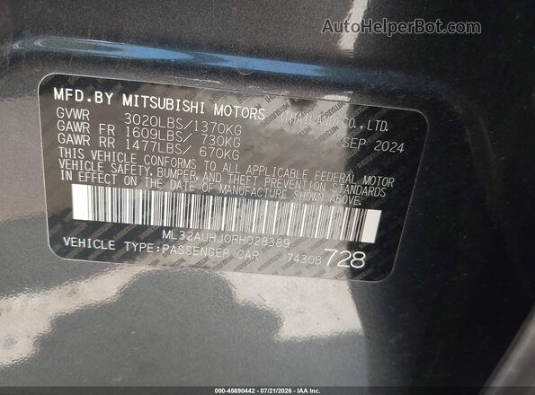 ML32AUHJ0RH028389 2024 MITSUBISHI MIRAGE Gray Вид підкапотного простору