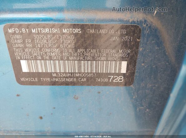 ML32AUHJ1MH005857 2021 MITSUBISHI MIRAGE Синий Вид подкапотного пространства