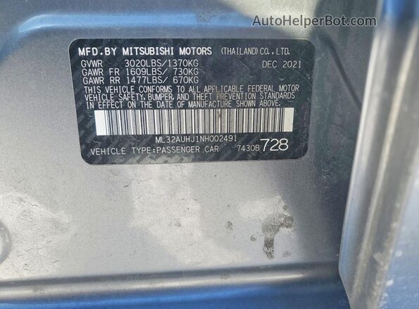 ML32AUHJ1NH002491 2022 MITSUBISHI MIRAGE Gray Widok komory silnika