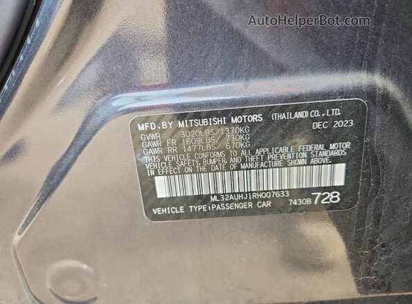 ML32AUHJ1RH007633 2024 MITSUBISHI MIRAGE Gray Widok komory silnika