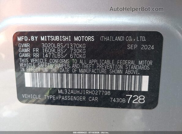ML32AUHJ1RH027798 2024 MITSUBISHI MIRAGE Silver Widok komory silnika