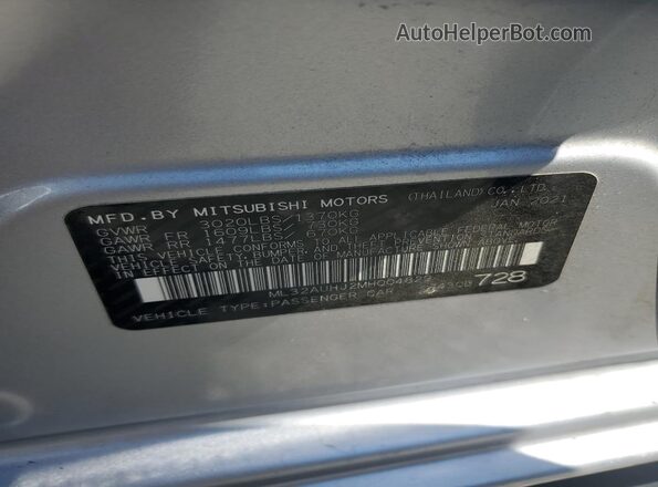 ML32AUHJ2MH004829 2021 MITSUBISHI MIRAGE Silver VIN կոդի պիտակի տեսք