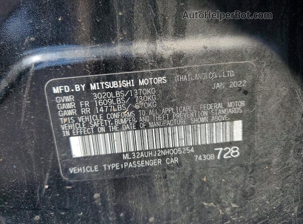 ML32AUHJ2NH005254 2022 MITSUBISHI MIRAGE Black VIN sticker view