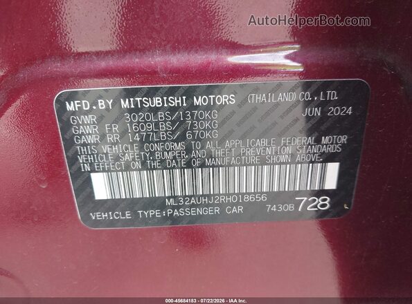 ML32AUHJ2RH018656 2024 MITSUBISHI MIRAGE Maroon Вид підкапотного простору