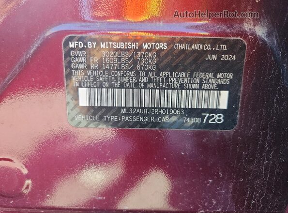 ML32AUHJ2RH019063 2024 MITSUBISHI MIRAGE Burgundy Engine compartment view