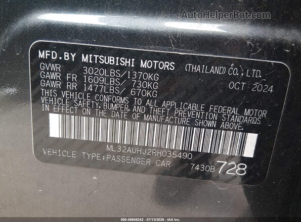 ML32AUHJ2RH035490 2024 MITSUBISHI MIRAGE Gray Engine compartment view
